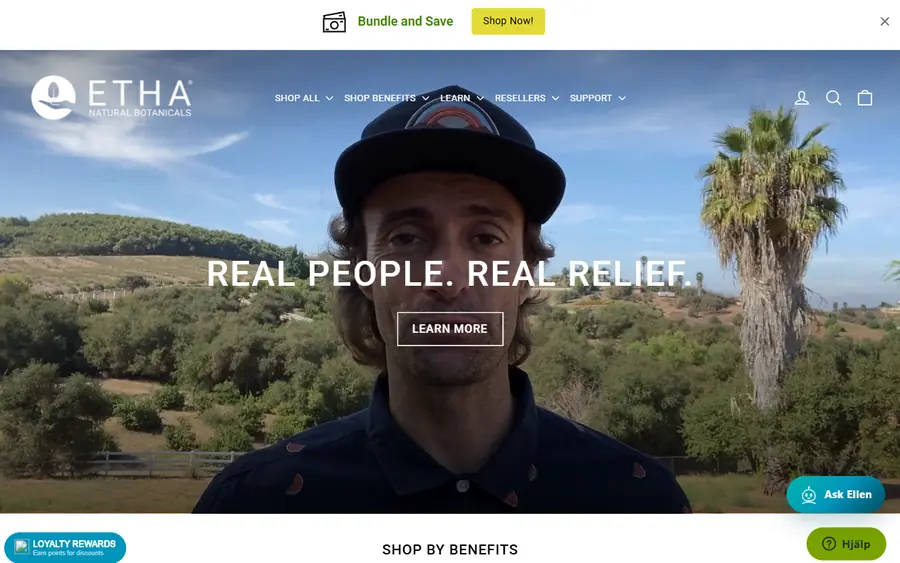 ETHA Natural Botanicals homepage screenshot, 6 October 2026
