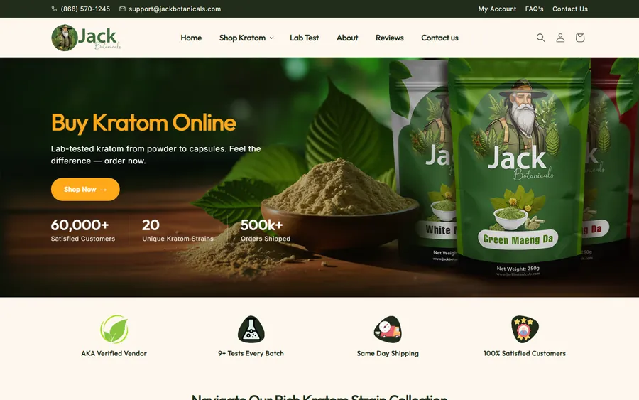 Jack Botanicals homepage screenshot, 17 October 2026