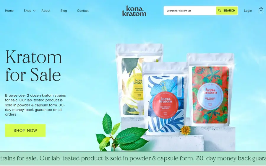 Kona Kratom homepage screenshot, 6 October 2026