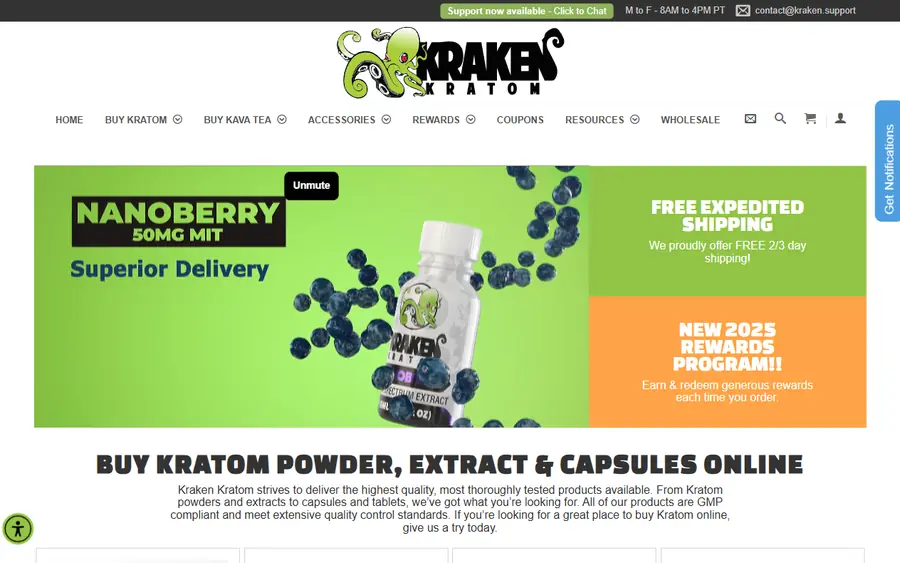 Kraken Kratom homepage screenshot, 6 October 2026
