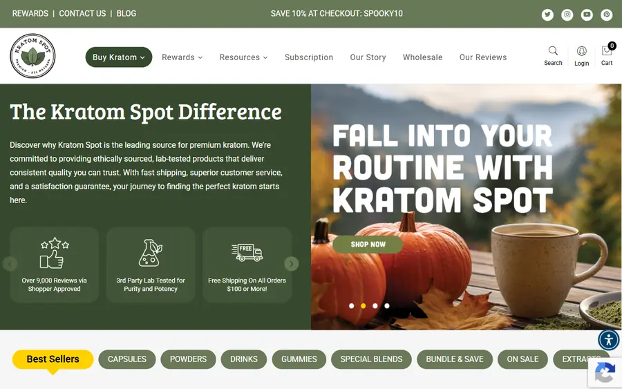 Kratom Spot homepage screenshot, 6 October 2026