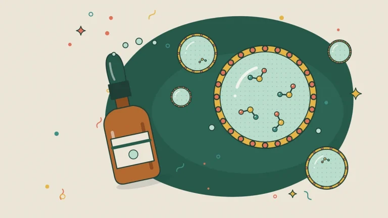 Liposomal glutathione: a dropper bottle releasing liposome bubbles with glutathione molecules inside