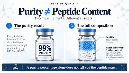image of peptide vials showcasing that purity and net content is not the same thing