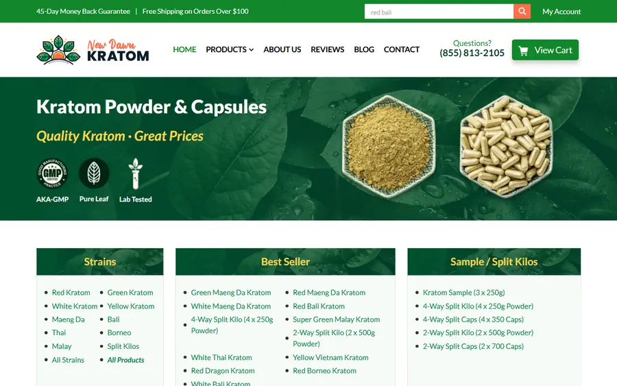 New Dawn Kratom homepage screenshot, 6 October 2026