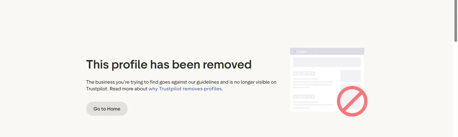 Trustpilot page for ngpeptide.com reading This profile has been removed, checked 22 September 2026